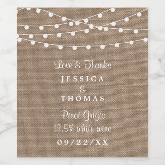 Het Collectie van de Rustic Burlap Lights Wedding Wijn Etiket (Enkel label)