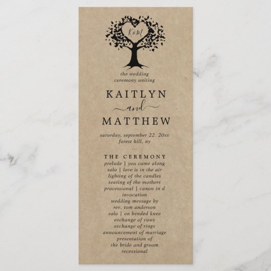 Het Collectie van de Rustic Heart BWedding Programmakaart (Voorkant)