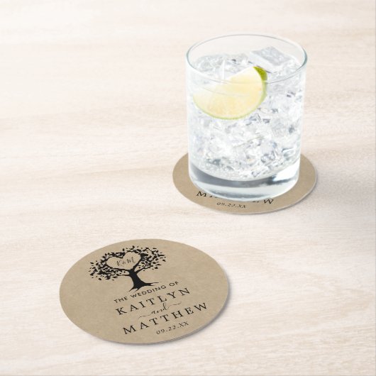 Het Collectie van de Rustic Heart BWedding Ronde Kartonnen Onderzetter (Insitu)