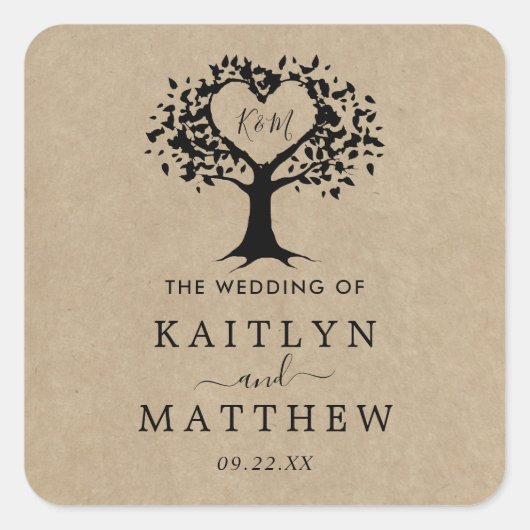 Het Collectie van de Rustic Heart BWedding Vierkante Sticker (Voorkant)