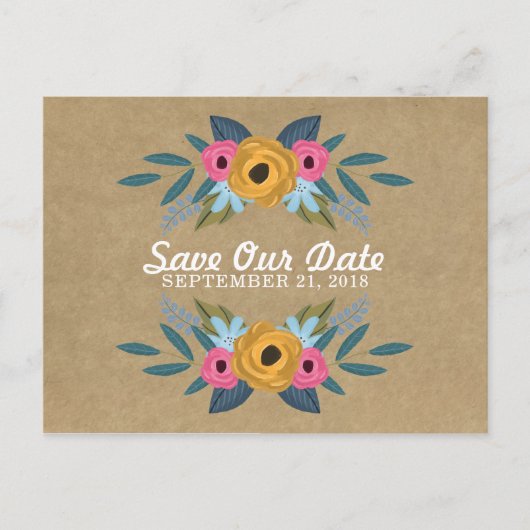 Het Collectie van de Rustic Kraft Floral Wreath We Aankondigingskaart (Voorkant)