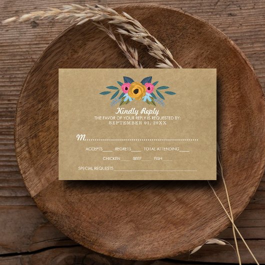 Het Collectie van de Rustic Kraft Floral Wreath We RSVP Kaartje