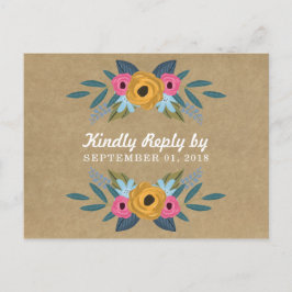 Het Collectie van de Rustic Kraft Floral Wreath We Uitnodiging Briefkaart