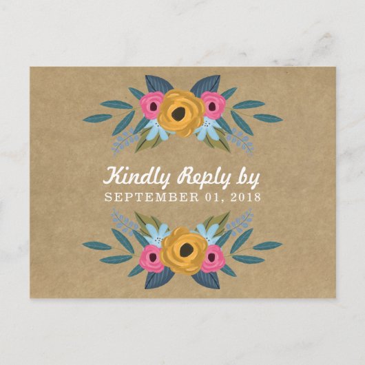 Het Collectie van de Rustic Kraft Floral Wreath We Uitnodiging Briefkaart (Voorkant)