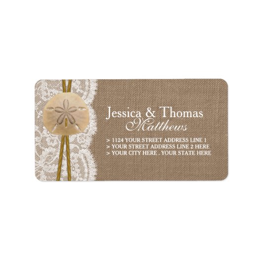 Het Collectie van de Rustic Sand Dollar Beach Wedd Etiket (Voorkant)