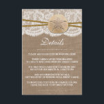 Het Collectie van de Rustic Sand Dollar Beach Wedd Informatiekaartje<br><div class="desc">Het rustieke zanddollarstrand bruiloft collectie is een prachtig ontwerp met een mooie rustieke boerlap effect achtergrond met een romantische witte kanten effect trim afgewerkt met een prachtige zanddollar en touw. Deze Detail Kaarten kunnen worden gepersonaliseerd voor uw speciale gelegenheid en zou de perfecte bijpassende insert voor een bruiloft suite, vrijgezellenfeest,...</div>