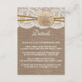 Het Collectie van de Rustic Sand Dollar Beach Wedd Informatiekaartje