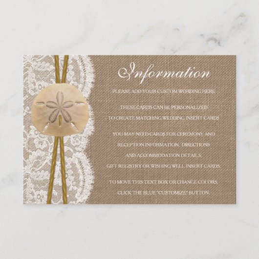 Het Collectie van de Rustic Sand Dollar Beach Wedd Informatiekaartje (Voorkant)