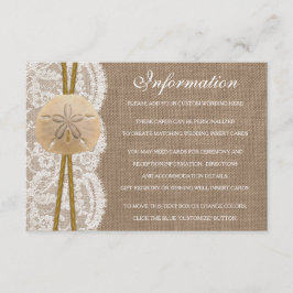 Het Collectie van de Rustic Sand Dollar Beach Wedd Informatiekaartje