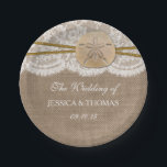 Het Collectie van de Rustic Sand Dollar Beach Wedd Papieren Bordje<br><div class="desc">Het rustieke zanddollarstrand bruiloft collectie is een prachtig ontwerp met een mooie zanddollar met touw op een rustieke jute effect achtergrond afgewerkt met romantisch wit kant. Deze papieren borden kunnen worden gepersonaliseerd voor uw speciale gelegenheid en zou het perfecte item zijn voor elke rustieke themabruiloft, vrijgezellenfeest, verlovingsfeest, verjaardagsfeestje en nog...</div>