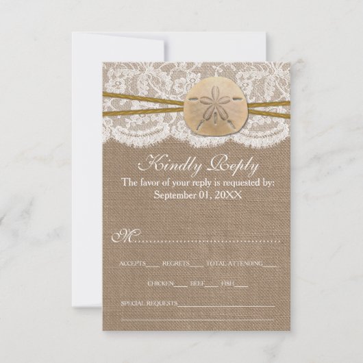 Het Collectie van de Rustic Sand Dollar Beach Wedd RSVP Kaartje (Voorkant)