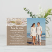 Het Collectie van de Rustic Sand Dollar Beach Wedd Save The Date (Staand voorkant)