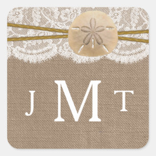 Het Collectie van de Rustic Sand Dollar Beach Wedd Vierkante Sticker