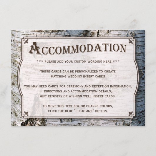 Het Collectie van de Rustic Silver Birch Tree Wedd Informatiekaartje (Voorkant)