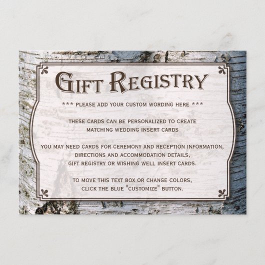 Het Collectie van de Rustic Silver Birch Tree Wedd Informatiekaartje (Voorkant)