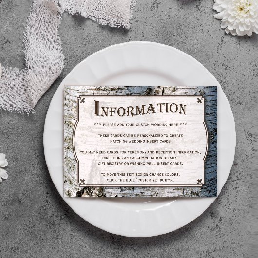 Het Collectie van de Rustic Silver Birch Tree Wedd Informatiekaartje