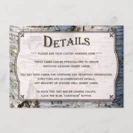 Het Collectie van de Rustic Silver Birch Tree Wedd Informatiekaartje