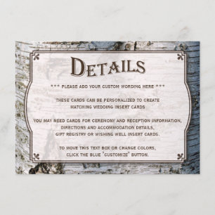Het Collectie van de Rustic Silver Birch Tree Wedd Informatiekaartje