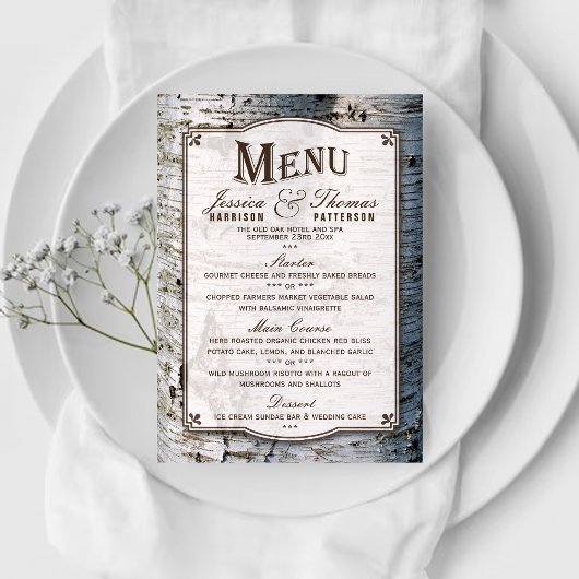 Het Collectie van de Rustic Silver Birch Tree Wedd Menu