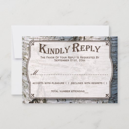 Het Collectie van de Rustic Silver Birch Tree Wedd RSVP Kaartje (Voorkant)