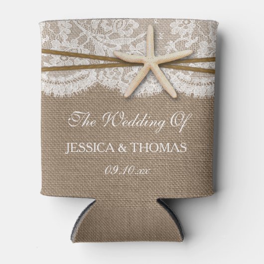 Het Collectie van de Rustic Starfish Beach Wedding Blikjeskoeler (Voorkant)