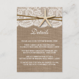 Het Collectie van de Rustic Starfish Beach Wedding Informatiekaartje