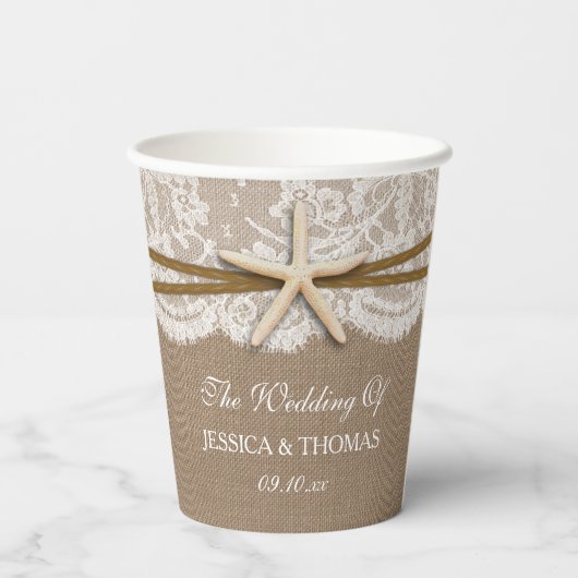 Het Collectie van de Rustic Starfish Beach Wedding Papieren Bekers (Achterkant)
