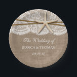 Het Collectie van de Rustic Starfish Beach Wedding Papieren Bordje<br><div class="desc">Het rustieke zeesterren strand bruiloft collectie is een prachtig ontwerp met een mooie zeester met touw op een rustieke juten effect achtergrond afgewerkt met romantisch wit kant. Deze papieren borden kunnen worden gepersonaliseerd voor uw speciale gelegenheid en zou het perfecte item zijn voor elke rustieke themabruiloft, vrijgezellenfeest, verlovingsfeest, verjaardagsfeestje en...</div>