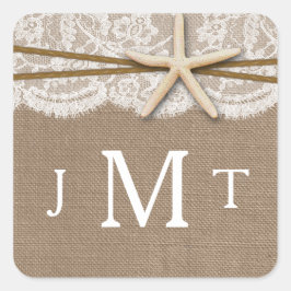 Het Collectie van de Rustic Starfish Beach Wedding Vierkante Sticker