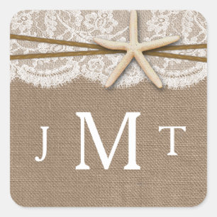 Het Collectie van de Rustic Starfish Beach Wedding Vierkante Sticker