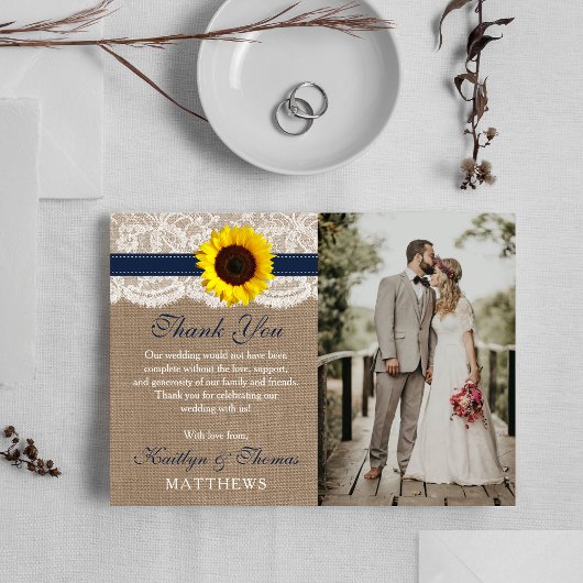 Het Collectie van de Rustic Sunflower Wedding - ma Bedankkaart