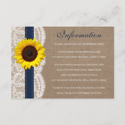 Het Collectie van de Rustic Sunflower Wedding - ma Informatiekaartje (Voorkant)