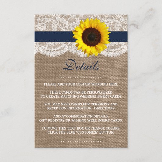 Het Collectie van de Rustic Sunflower Wedding - ma Informatiekaartje (Voorkant)