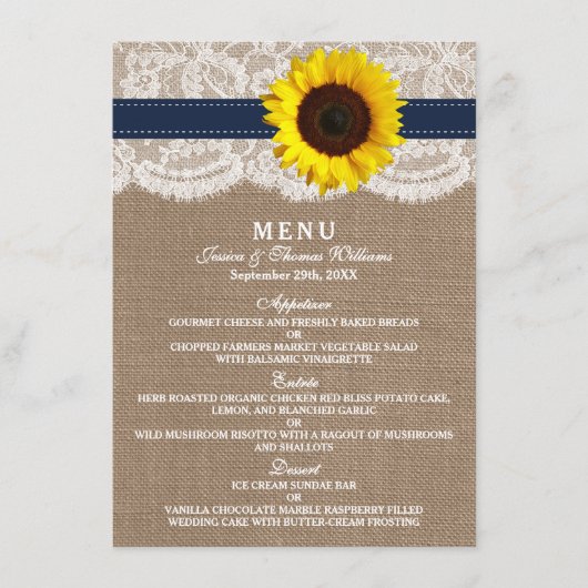 Het Collectie van de Rustic Sunflower Wedding - ma Menu (Voorkant)