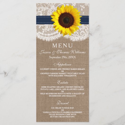 Het Collectie van de Rustic Sunflower Wedding - ma Menu (Voorkant)