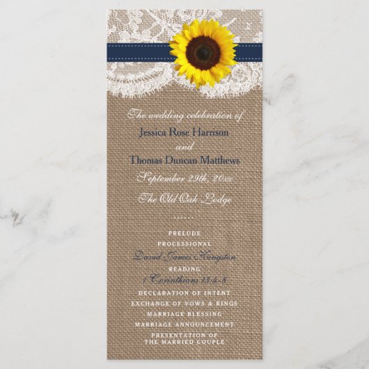 Het Collectie van de Rustic Sunflower Wedding - ma Programmakaart (Voorkant)