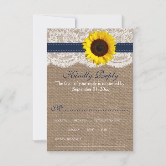 Het Collectie van de Rustic Sunflower Wedding - ma RSVP Kaartje (Voorkant)