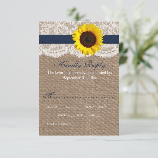 Het Collectie van de Rustic Sunflower Wedding - ma RSVP Kaartje (Staand voorkant)