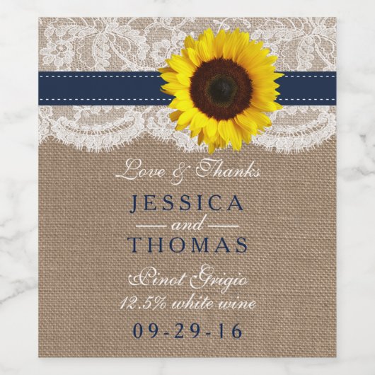 Het Collectie van de Rustic Sunflower Wedding - ma Wijn Etiket (Enkel label)