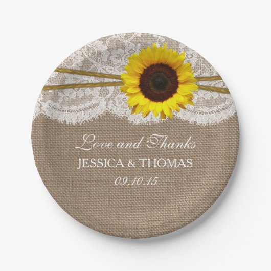 Het Collectie van de Rustic Sunflower Wedding Papieren Bordje (Voorkant)
