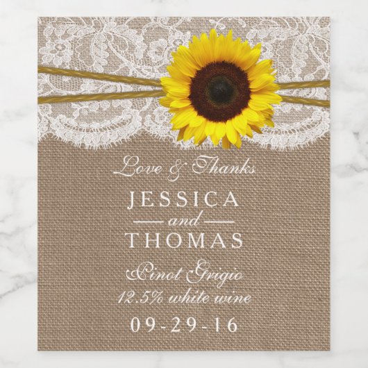 Het Collectie van de Rustic Sunflower Wedding Wijn Etiket (Enkel label)