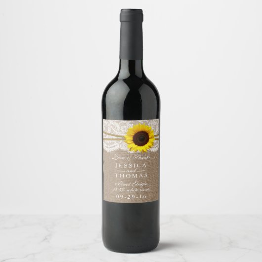 Het Collectie van de Rustic Sunflower Wedding Wijn Etiket (Voorkant)