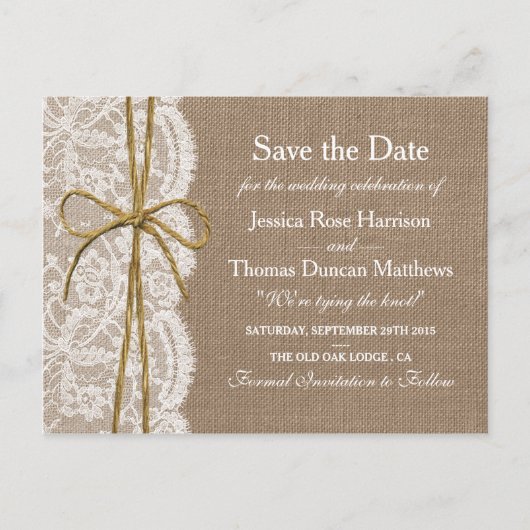 Het Collectie van de Rustic Twine Bow Wedding Aankondigingskaart (Voorkant)