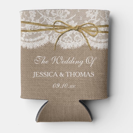 Het Collectie van de Rustic Twine Bow Wedding Blikjeskoeler (Voorkant)