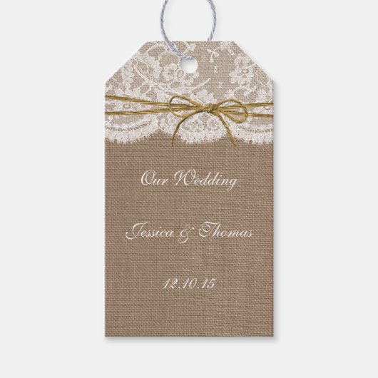 Het Collectie van de Rustic Twine Bow Wedding Cadeaulabel (Voorkant)