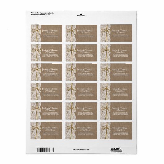 Het Collectie van de Rustic Twine Bow Wedding Etiket (Full Sheet)