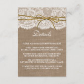 Het Collectie van de Rustic Twine Bow Wedding Informatiekaartje (Voorkant)