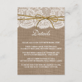 Het Collectie van de Rustic Twine Bow Wedding Informatiekaartje