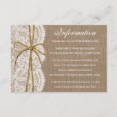Het Collectie van de Rustic Twine Bow Wedding Informatiekaartje (Voorkant)