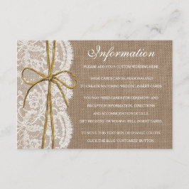 Het Collectie van de Rustic Twine Bow Wedding Informatiekaartje